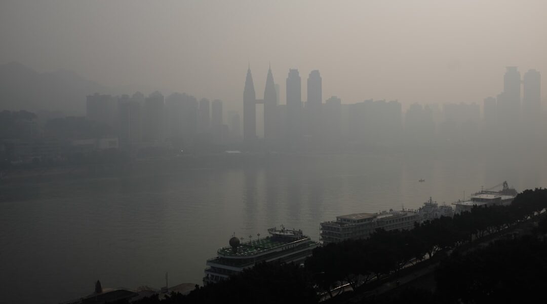 Heavy air pollution and smog over a city representing the health impact of air quality in India