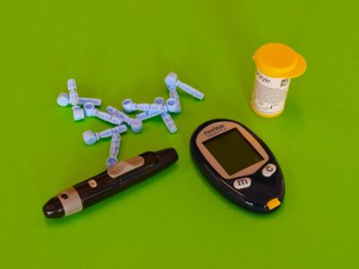 Blood glucose glucometer device and diabetes management supplies