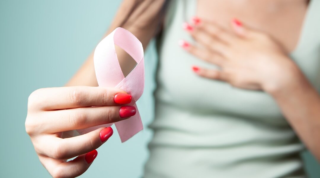 Pink ribbon representing breast cancer awareness and the projected rise to 3.5 million cases by 2050