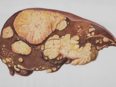 Visual comparison contrasting a healthy liver with one affected by fatty liver disease.